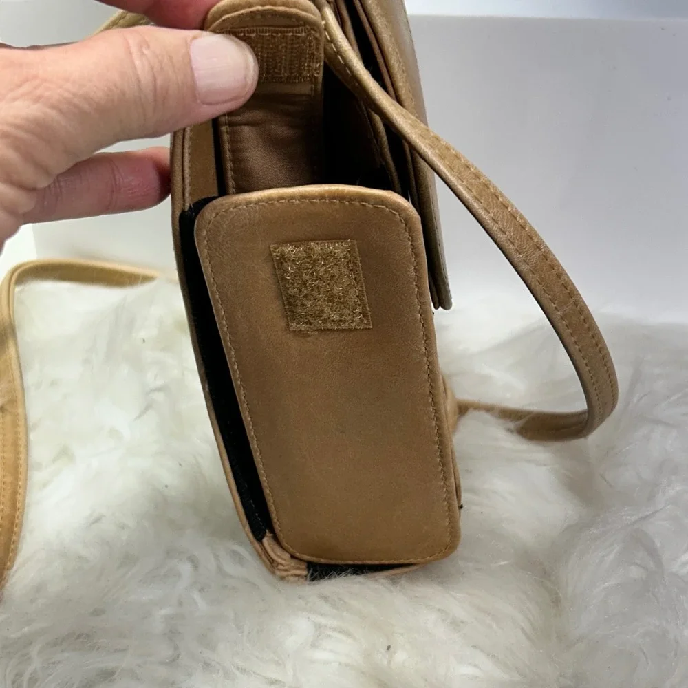 Tan Leather Crossbody Phone Bag‎ Small Shoulder Purse with Mirror